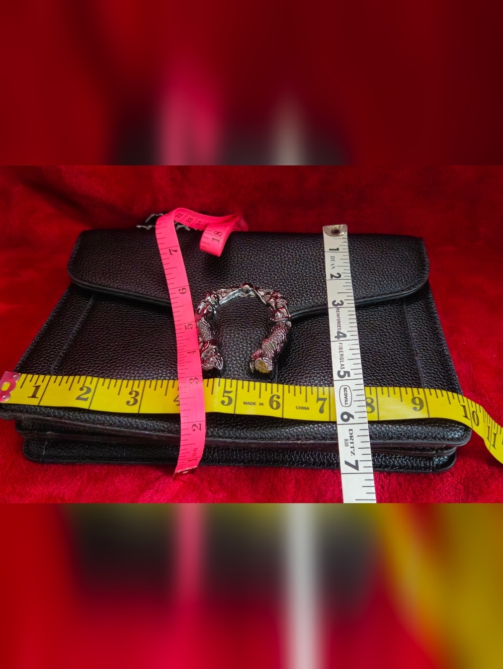 Black Pebble Leather Chain Shoulder Bag with Silver-Tone Hardware - Picture 7 of 12